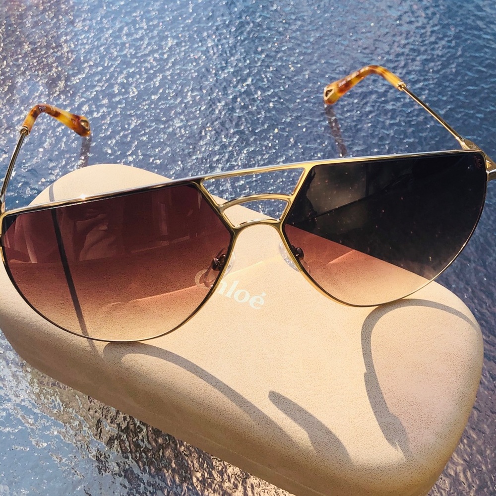 NEW Chloe sunglasses Authentic Gold Metal aviator - Picture 2 of 6